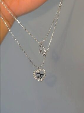 Silver Two-Tier Heart and 'D' Charm Necklace
